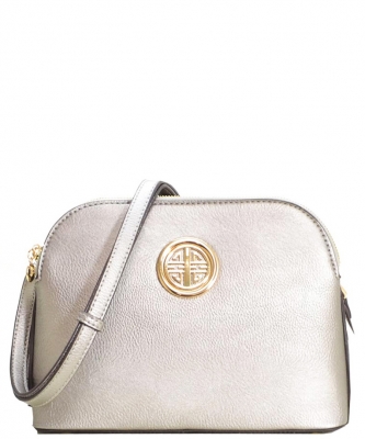 Messenger Handbag Design Faux Leather Classic Style WU040 NC PEWTER